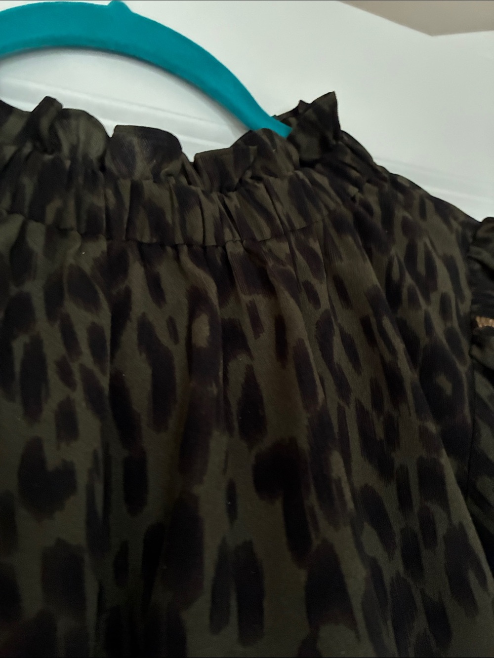 THML Olive Leopard Print Blouse with Gold Floral Embroidered Sleeves - Picture 2 of 6